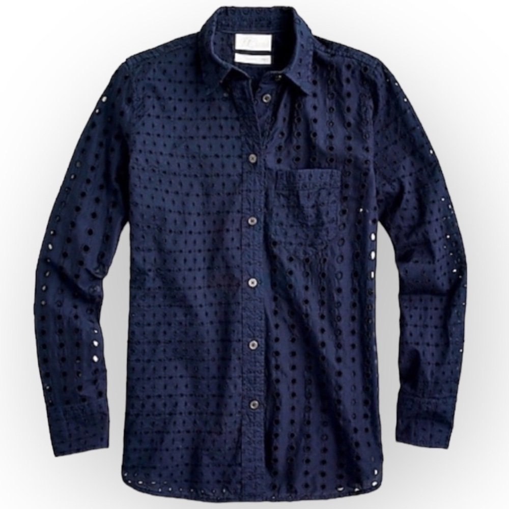J Crew Cotton Classic-fit shirt in eyelet navy size large